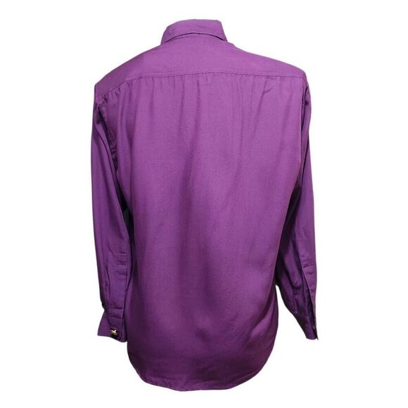 Studio Michelle Stuart rayon blouse hidden button front gold button purple small - Picture 3 of 6